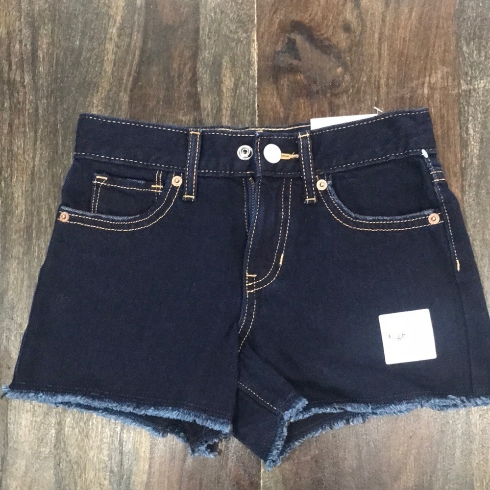 NWT Girls Old Navy Denim High Rise Shorts, 7, Adjustable Waist, Dark Denim